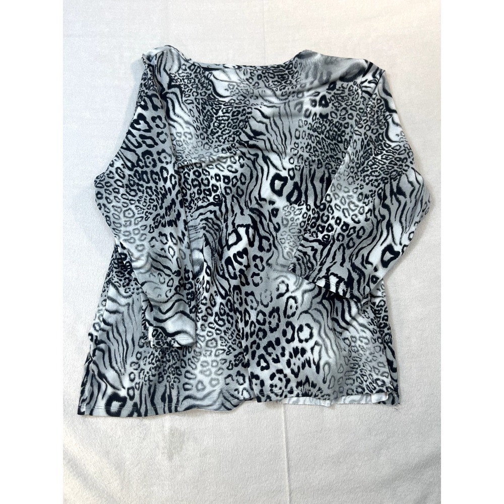 SUSAN GRAVER WOMEN'S SHIRT MEDIUM BLACK CHEETAH PRINT WH3/4‎ SLEEVE TOP BLOUSE - Picture 12 of 14